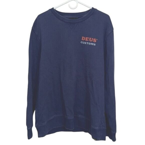 Deus Ex Machina Navy Sweatshirt XXL Recycled Cotton Mens Pullover Crewneck - Picture 1 of 9
